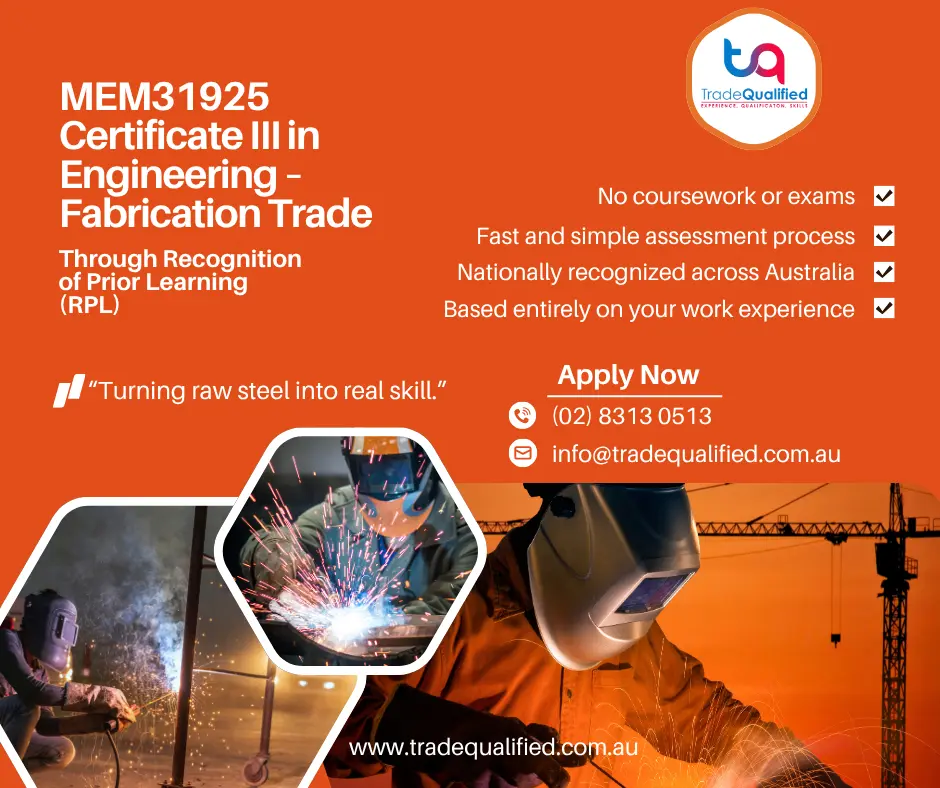 MEM31925 Certificate III in Engineering - Fabrication Trade