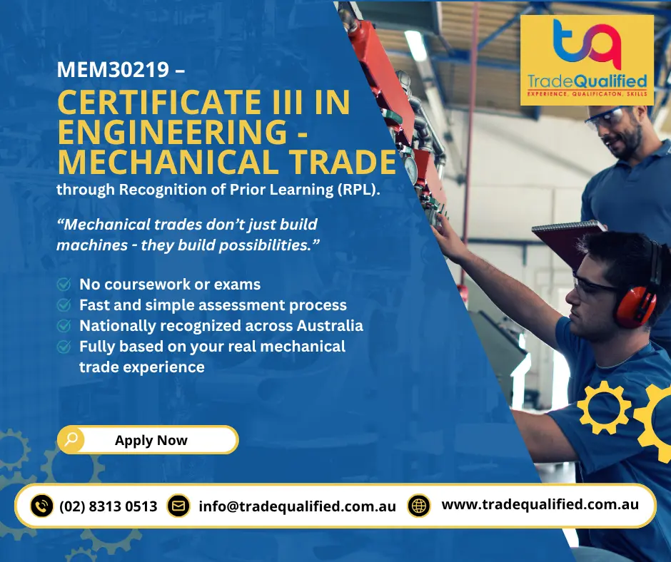 MEM30219 Certificate III in Engineering - Mechanical Trade